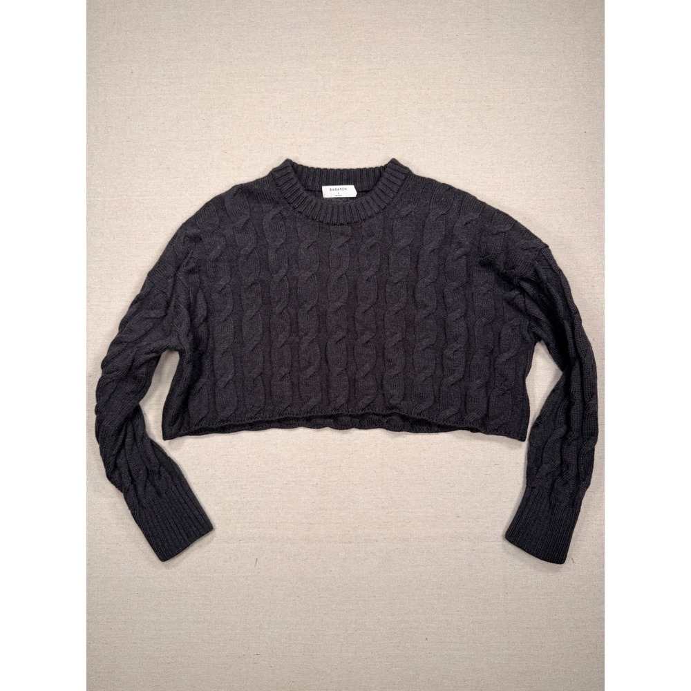 Babaton Aritzia Women Dark Grey 100% Wool Cable Knit Cropped Sweater Size S